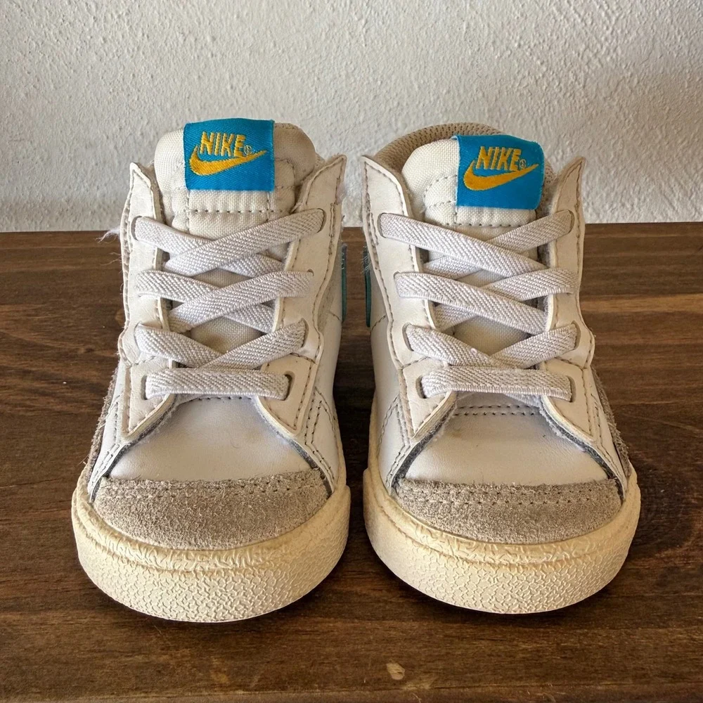 Nike Blazer Mid '77 TD Toddler Sneakers Size 4C White Blue Yellow DA4088-107